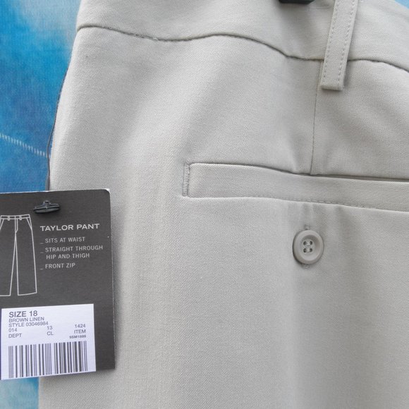 NEW by MERONA, STYLE TAYLOR, PANTS, DRESS SLACKS TROUSERS, BROWN LINEN, SIZE 18 - Picture 6 of 12